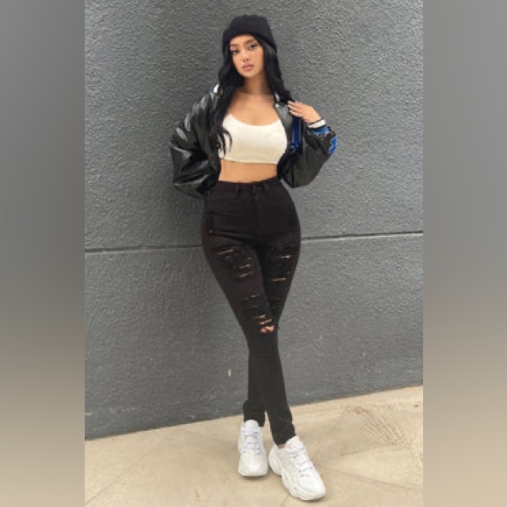 Fashion Nova Black Ripped Skinny Jeans